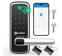 OLUMAT Serratura per porta senza chiavi con impronta digitale con tastiera, serratura digitale con maniglia, per casa, affitto, ufficio e hotel (argento)