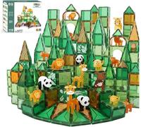 Olvy Blocs Magnetici Costruzioni Giocattolo | 110 Pezzi | Tema Giungla Safari | Per Piccoli Esploratori | Con Libretto Idee | Costruzioni Magnetiche Montessori Bambini