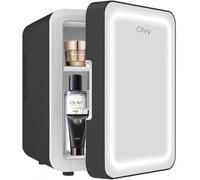 Olvy Frigorifero Cosmetico da 4 Litri, Mini Frigo Portatile con Specchio a LED, Piccolo Frigorifero per Skincare, Raffreddamento e Riscaldamento, per la Camera da Letto, Nero