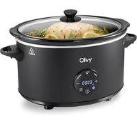 Olvy Slow Cooker PRO Digital - Pentola a fuoco lento da 6 l, con timer, funzione di mantenimento al caldo, funzione scongelamento, timer 24 ore, 3 livelli