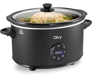 Olvy Slow Cooker PRO Digital - Pentola a fuoco lento da 6 l, con timer, funzione di mantenimento al caldo, funzione scongelamento, timer 24 ore, 3 livelli