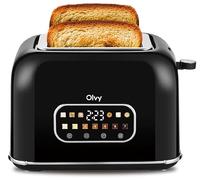 Olvy Tostapane 2 Fette con Display LCD e Timer a Conto alla Rovescia - Fessure Extra Larghe per Pane Spesso - 7 Livelli di Doratura, Scongela e Riscalda - 900W - Nero