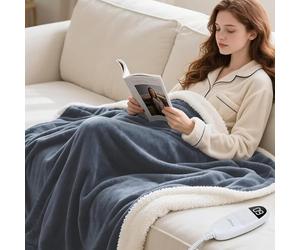 Olycism Coperta Termica 130 * 160cm Coperta Riscaldante Elettrica con 9 Livelli Di Calore e 10 Timer e Display Led Plaid Riscaldabile Termocoperta Singola e Doppie Grigio