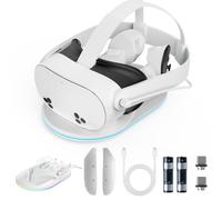 Olycism Dock di ricarica compatibile con Meta Quest 3S Charging Dock Station Compatibile con cuffie e controller Oculus 3S con 2 batterie ricaricabili Accessori per l'illuminazione Caricabatterie con