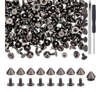 OLYCRAFT 100 Set 6mm Borchie con Punte Rivettate Nere Borchie Coniche con Punta Borchia Punk con Retro A Vite e Kit di Punte con 1 perforatori e 1 cacciaviti per Accessori Decorativi Fai da Te