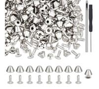 OLYCRAFT 100 Set di Rivetti A Testa Piatta in Metallo 9.5x6.5mm Punte Coniche in Argento Borchie A Vite Kit di Punte e Borchie Punk con Strumenti di Installazione per Borse in Pelle e Abbigliamento