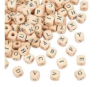 OLYCRAFT 100pcs 14mm Alfabeto Perline in Legno Naturale Quadrato Perline in Legno Perlina in Legni con Foro Grandi con Lettera Iniziale per Creazione di Gioielli e Artigianato Fai-da-Te