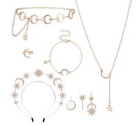 OLYCRAFT 10pz set Cerchietti per Capelli A Forma di Corona e Luna Include Diademi Dorati con Stelle e Sole Cerchietti Bracciali Anelli Collana Catena Cintura Orecchini per Costumi Da Sposa e Da Festa