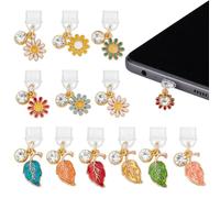 OLYCRAFT 12 pz 2 stili Foglia e Fiore Ciondoli Spina Antipolvere 31mm Spine Antipolvere per Cellulari con Ciondoli Margherita Ciondolo Spina Antipolvere per La Maggior Parte Dei Telefoni di Tipo C