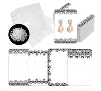 OLYCRAFT 120 schede di visualizzazione per orecchini, 4 design in pizzo, per imballaggio, gioielli, 9 x 6 cm, con 120 sacchetti autoadesivi, 250 pezzi per orecchini, collane, bracciali, gioielli