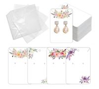 OLYCRAFT 120pz Scheda Espositiva per Gioielli per Braccialetti Auricolari 4 design con Piume e Fiori per Orecchini 90x60mm con Sacchetto Autoadesivo per Collane Orecchini Braccialetti e Gioielli