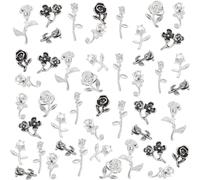 OLYCRAFT 135pz Fiore a Tema Riempitivi in Resina Ciondolo di Rosa Fiore di Pruno Lega Cabochon Resina Epossidica Forniture Decorazioni per Unghie La Creazione di Gioielli - Argento Antico e Argento