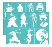 OLYCRAFT 2 pz 28x22cm Spadaccino Autoadesivo Serigrafia Stencil Geisha Stencil Maglia Tema Arti Orientali Riutilizzabili Stencil Maglia Trasferimento per Fai Da Te T-Shirt Tessuto Pittura
