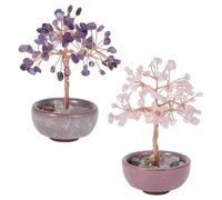 OLYCRAFT 2 pz Albero di Pietre Preziose Feng Shui Ametista e Quarzo Rosa Cristalli Fatti A Mano Decorazioni Albero Della Vita con Base In Ceramica per Buona Fortuna Decorazione per Casa e Ufficio