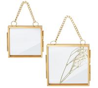 OLYCRAFT 2 pz Cornici per Foto In Lega Da Appendere Al Muro Quadrato Dorato Da Appendere Al Muro Mini Cornice per Foto Doppia Cornice Galleggiante In Vetro Trasparente Cornici 89.5x89mm/70x69mm