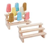 OLYCRAFT 2 set di Espositore per Gelato In Legno A 3 ripiani per Dolci A 15 fori per Dessert Rettangolare per Gelati