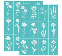 OLYCRAFT 2 stencil autoadesivi per serigrafia, 22 x 28 cm, motivo floreale con stelo, dente di leone, girasole, stencil in rete riutilizzabili per trasferimento fai da te su magliette, pittura su