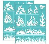 OLYCRAFT 2 stencil autoadesivi per serigrafia a tema fuoco, 22 x 28 cm, stencil per serigrafia a forma di fiamma, stencil riutilizzabili in rete per trasferimento fai da te su magliette, pittura su