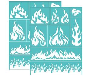 OLYCRAFT 2 stencil autoadesivi per serigrafia a tema fuoco, 22 x 28 cm, stencil per serigrafia a forma di fiamma, stencil riutilizzabili in rete per trasferimento fai da te su magliette, pittura su