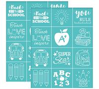 OLYCRAFT 2 stencil autoadesivi per serigrafia, forniture per lo studio, motivo trasferimenti a rete, stencil per ritornare a scuola, per dipingere su legno, tessuto per t-shirt fai da te, 22 x 28 cm