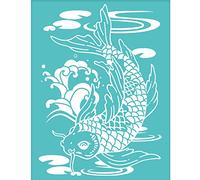 OLYCRAFT 2 stencil autoadesivi per serigrafia, riutilizzabili, a tema koi, per pittura su legno e decorazioni fai da te per magliette, tessuti, 19,5 x 14 cm