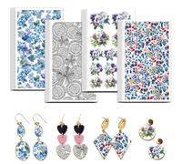 OLYCRAFT 24pz 4 Stile Carta di trasferimento in Argilla giacinto Blu e Viola Carta per trasferimento in Argilla polimerica Viola del Pensiero Piccole Decalcomanie in Ceramica per la creazione