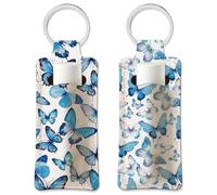 OLYCRAFT 2pcs portachiavi Porta Rossetto A Forma di Farfalla Blu Porta Balsamo per Labbra Elastico In Tessuto per Immersioni Portachiavi A Forma di Farfalla per Balsamo per Labbra