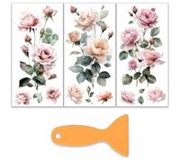 OLYCRAFT 3 pz/Set Adesivi Trasferibili A Forma di Rosa con Acquerello per Mobili e Artigianato 15x30cm A Forma di Decalcomania Floreale con 1 Raschietto per Album di Ritagli Finestre Decorazioni