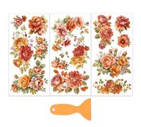 OLYCRAFT 3 pz/Set Adesivi Trasferibili A Sfregamento con Fiori D'Arancio per Mobili e Artigianato 15x30cm Decalcomania con Peonia con 1pz Raschietto per Scrapbooking Finestre Decorazioni per La Casa