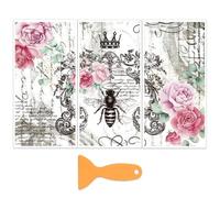 OLYCRAFT 3 pz/Set Adesivi Trasferibili A Sfregamento con Rose e Api per Mobili e Artigianato 15x30cm con Poesia Vintage per Mobili con 1pz Raschietto per Scrapbooking Finestre Decorazioni per La Casa