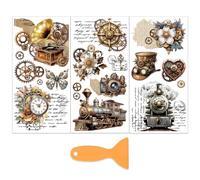 OLYCRAFT 3 pz/Set Adesivi Trasferibili con Ingranaggio Vintage per Mobili e Artigianato 15x30cm Adesivi Poetici per Mobili con Raschietto Da 1 pz per Album di Ritagli Finestre Decorazioni per La Casa