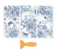 OLYCRAFT 3 pz/Set Adesivi Trasferibili con Rose Blu per Mobili e Artigianato 15x30cm con Motivo Floreale Vintage Decalcomanie con 1 raschietti per Album di Ritagli Finestre Decorazioni per La Casa