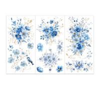 OLYCRAFT 3 pz/Set Blu Oro Lamina Fiore Trasferimenti per Mobili e Artigianato 15x30cm Blu Fiore Mobili Decalcomanie Tema Floreale Adesivi Trasferibili Decalcomanie Da Strofinare per Mobili In Legno
