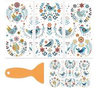 OLYCRAFT 3 pz/Set Blue Chicken Rub On Transfers per Mobili e Artigianato 15x30cm Floral Theme Furniture Transfer Sticker Decalcomanie Rub On Decalcomanie con 1 Pezzi Raschietto per Casa Ufficio