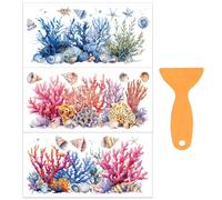 OLYCRAFT 3 pz/Set Corallo e Conchiglia Trasferimenti per Mobili e Artigianato 30x15cm Ocean Mobili Decalcomanie Decor Mobili Trasferimento Adesivi con 1 pz Raschietto per Mobili in Legno Decorazione