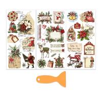 OLYCRAFT 3 pz/Set di Adesivi Trasferibili con Babbo Natale per Mobili e Artigianato 15x30cm Decalcomania per Mobili Da Cartolina Vintage con Raschietto Da 1pz per Decorazioni per Finestre e Casa