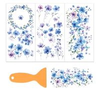 OLYCRAFT 3 pz/Set Fiori Blu e Viola Trasferibili per Mobili e Artigianato 15x30cm Decalcomanie per Mobili Adesivi Trasferibili Decalcomanie Da Strofinare con 1 pz Raschietto per Legno Scrapbook