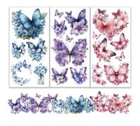 OLYCRAFT 3 Pz/Set Fiori di Farfalla Strofinabili per Mobili e Artigianato 15x30cm, Adesivi per Trasferimento Decalcomanie Multicolori per Decorazione