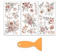 OLYCRAFT 3 pz/Set Fiori Marroni Trasferibili per Artigianato e Mobili 15x30cm Rose e Rami Decalcomanie per Mobili Adesivi Trasferibili Decalcomanie Da Strofinare con 1 pezzi Raschietto per Mobili