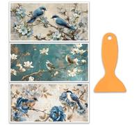OLYCRAFT 3 pz/set fiori strofinare sui trasferimenti per mobili e mestieri 30x15cm blu uccello mobili decalcomanie decorazione animali adesivi trasferimento con 1 raschietto per scrapbooking finestra