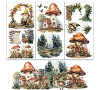 OLYCRAFT 3 pz/Set Forest Rub On Transfers per Mobili e Artigianato 15x30cm Gnomi Fungo Farfalla Decalcomanie per Mobili Case Adesivi di Trasferimento Decalcomanie Da Strofinare per Mobili In Legno