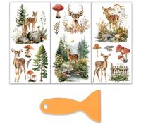 OLYCRAFT 3 pz/set Foresta Cervo Rub su Trasferimenti per Mobili e Artigianato 15x30cm Fungo Mobili Decalcomanie Decor Prugna Cervo Transfer Adesivi con 1pc Raschietto per Scrapbook Finestra FAI DA TE