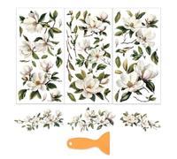 OLYCRAFT 3 pz/Set Magnolia Trasferimenti per Mobili e Artigianato 15x30cm Decalcomanie per Mobili Floreali Adesivi Trasferibili Fiori Decalcomanie Da Strofinare con 1 pz Raschietto per Mobili