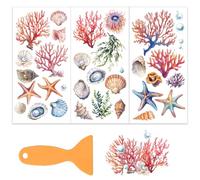 OLYCRAFT 3 pz/Set Ocean Rub On Transfers per Mobili e Artigianato 15x30cm Coral Shell Furniture Decals Transfer Stickers Starfish Rub On Decal con 1 pz Raschietto per Mobili in Legno Decorazione