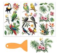 OLYCRAFT 3 pz/Set Pappagallo Trasferimenti Da Strofinare per Artigianato mobile 15x30cm Piante Tropicali Decalcomanie Decorazione Adesivi Trasferibili con 1 pz Raschietto