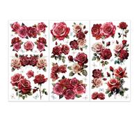 OLYCRAFT 3 pz/Set Red Rose Transfers per Mobili e Artigianato 15x30cm Butterfly Furniture Decals Adesivi per Trasferimento di Rose Rosa Decalcomanie per Mobili in Legno Decorazione per La Casa