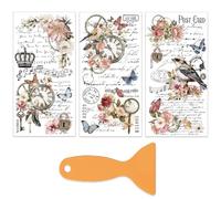 OLYCRAFT 3 pz/Set Retro Floral Rub On Transfers per Mobili e Artigianato 15x30cm Parole Sfondo Mobili Decalcomanie Adesivi per Trasferimento Mobili con 1 Pezzi Raschietto Rub On Decalcomanie