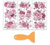 OLYCRAFT 3 pz/Set Rosa Viola Fiore Trasferimenti per Mobili e Artigianato 15x30cm Peonia Mobili Decalcomanie Trasferimento Adesivi Strofinare su Decalcomania con 1 pz Raschietto per Mobili