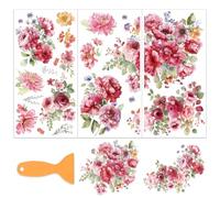 OLYCRAFT 3 pz/Set Rose Acquerellate Adesivi Trasferibili per Mobili e Artigianato 15x30cm Fiori Rosa Adesivi per Mobili con Raschietto Da 1 pezzi per Decorazioni di Scrapbooking e Mobili