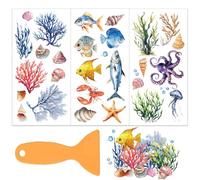 OLYCRAFT 3 pz/Set Summer Ocean Transfers per Artigianato 15x30cm mobile Decalcomanie Adesivi Trasferimento Alghe Decalcomania da Strofinare con 1 pz Raschietto per Legno